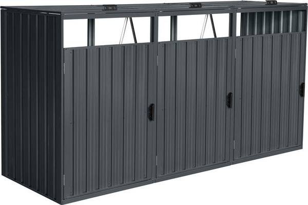 HOME DELUXE Mülltonnenbox CUBO dreitürig für 3 x 240 L in Grau
