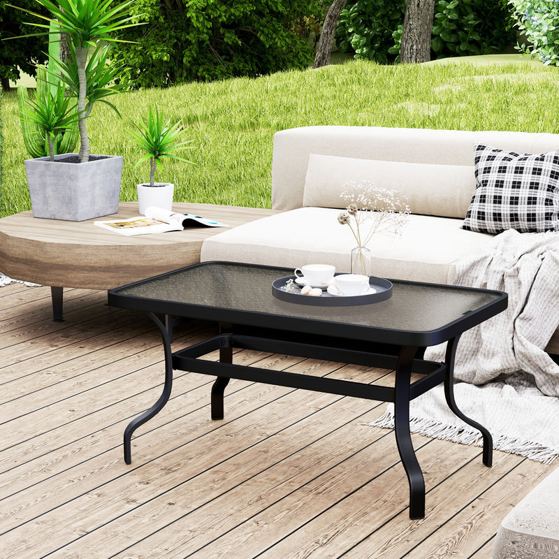 Outsunny Couchtisch aus Metall und Glas in Schwarz für Garten, Terrasse oder Balkon, B/H/L: 55 x 46 x 95 cm - Bild 2