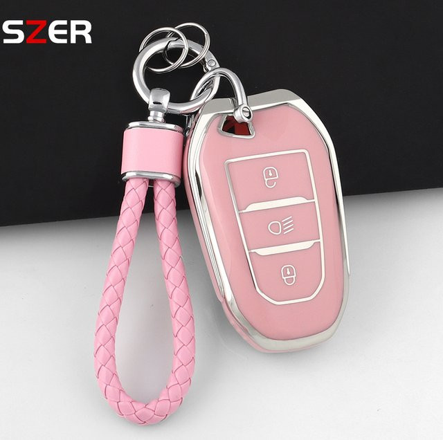 SZER TPU Autoschlüssel-Schutzhülle in Pink für Peugeot und Citroen Modelle - Bild 1