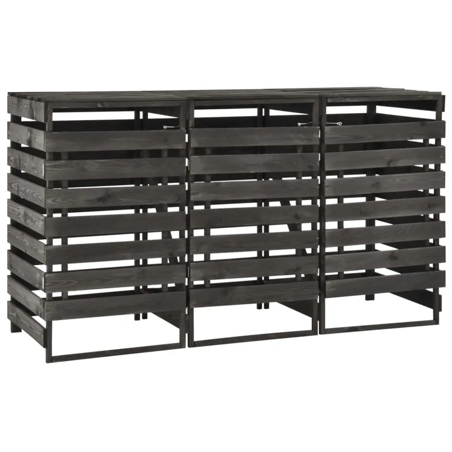 vidaXL Mülltonnenbox aus Kiefer Massivholz für 3 Tonnen, Farbe Grau, B/T/H: 210 x 75 x 121 cm - Bild 2