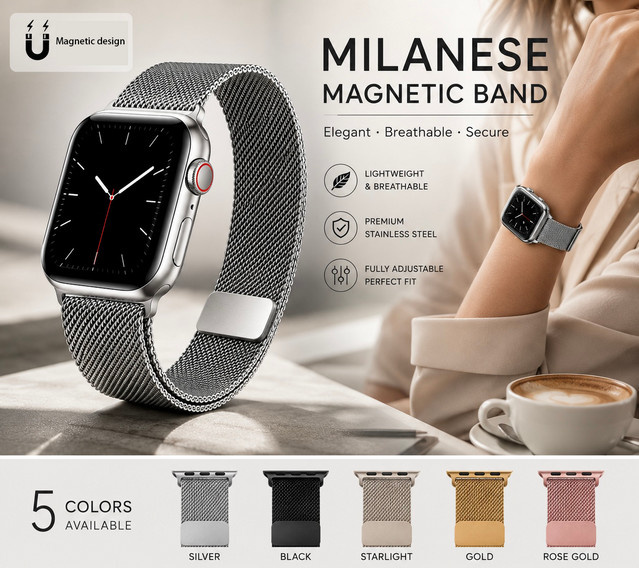 CORUCIA Uhrenarmband Edelstahl, Milanaise, Modern - Bild 1