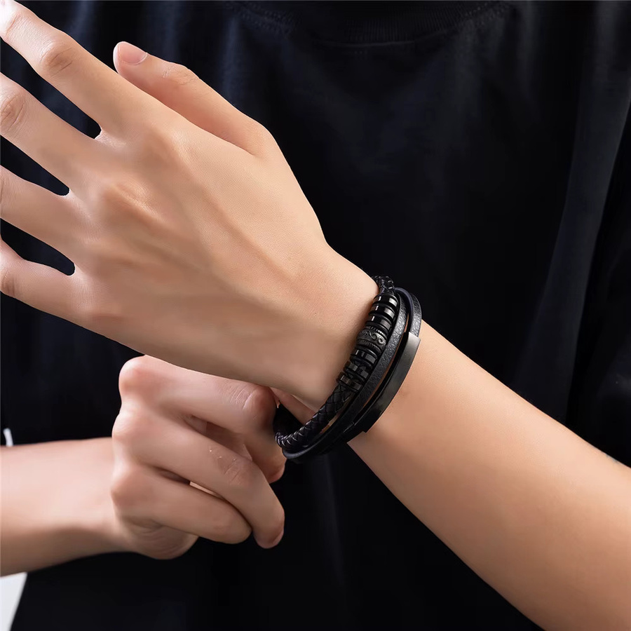 Herrenarmband Edelstahl und Leder, Schwarz/Braun, Unisex - Bild 3