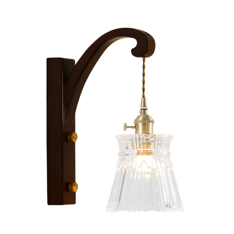 Moderne japanische Wandleuchte von Ramalho aus Messing und Glas in Gold mit transparentem Schirm für Schlafzimmer und Badezimmer - Bild 4
