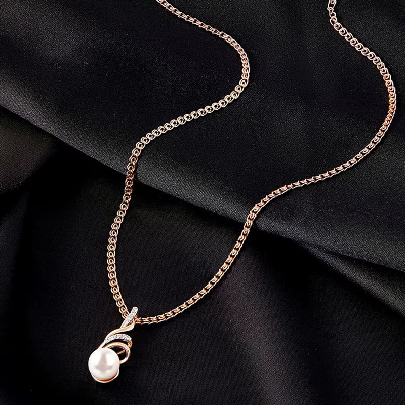 Wbmqda Anhänger und Halskette, 585 Gold, Roségold, Bicolor, Perle, Damen - Bild 3