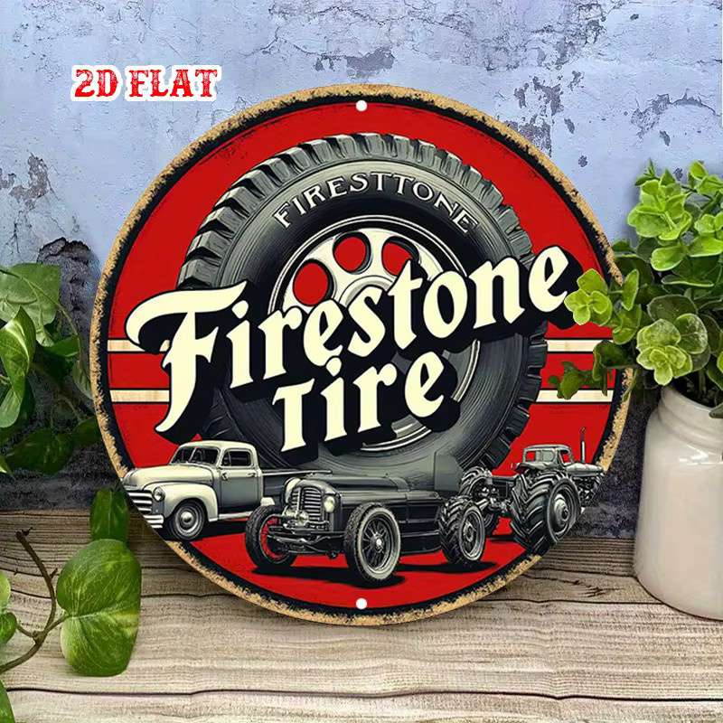 Potdemiel Vintage Trucks Metallwandkunst Retro-Garagendekoration aus Aluminium in Rot und Schwarz, Durchmesser: 20 cm - Bild 3