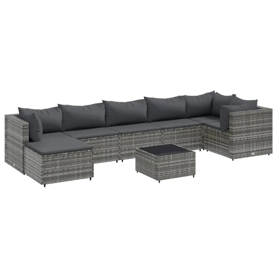 vidaXL 8-tlg Garten-Lounge-Set in L-Form aus grauem Poly-Rattan mit Kissen und pulverbeschichtetem Stahlgestell - Bild 2