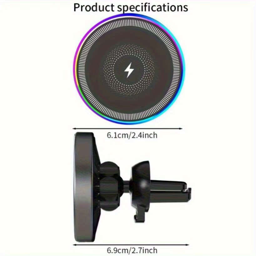 Opansten Magnetische Auto-Handyhalterung mit kabellosem Ladegerät und RGB-Licht in Weiß für iPhone 17 16 15 14 13 12 Pro Max mit Lüftungsschlitz-Klemmhalterung - Bild 3