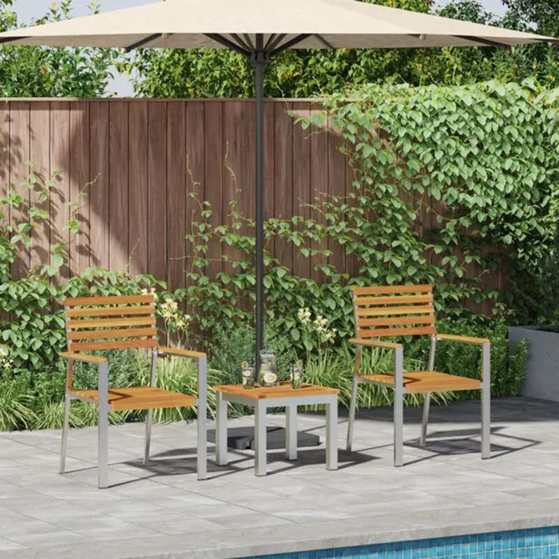 vidaxl Garten Essgruppe aus Massivholz Akazie und Metall, 3-teilig, Braun, Modern - Bild 1