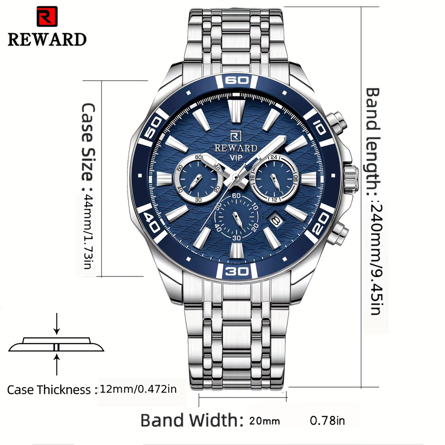 REWARD Chronograph, Quarz, Edelstahl, Blau, Herren - Bild 5