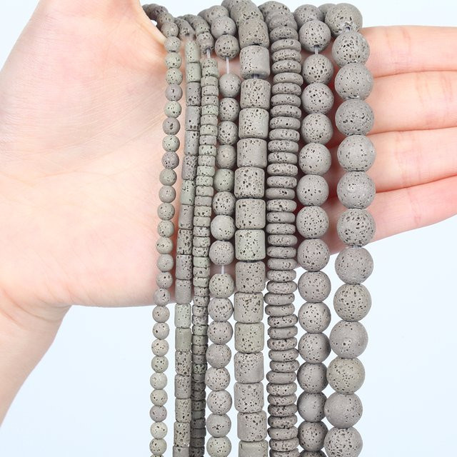 Vulkangestein Lava Perle, Grau, Zylinder, für Halskette, Armband - Bild 1