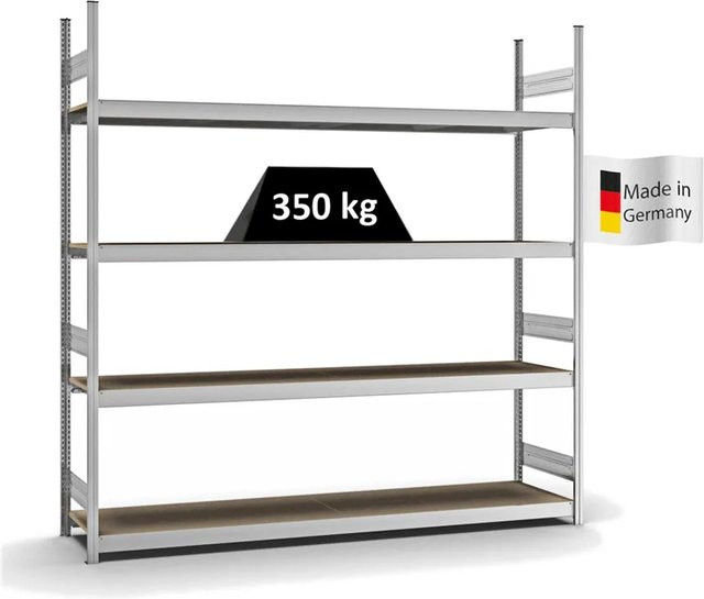 PROREGAL Weitspannregal Stecksystem T-Profil in Silber, verzinkt, mit 4 Ebenen Spanplatten, H x B x T: 250 x 250 x 50 cm - Bild 1