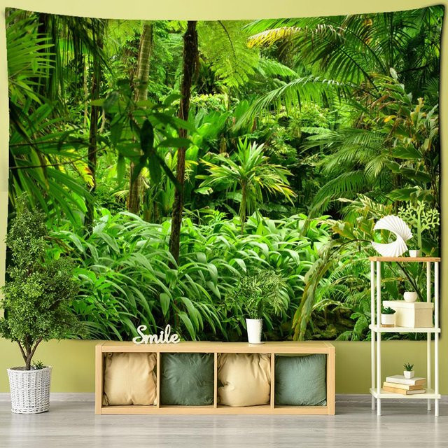 Wandteppich Super Six mit Wald- und Naturmotiv im Boho-Stil, Farbe: Grün, Breite: 150 cm, Höhe: 130 cm - Bild 1