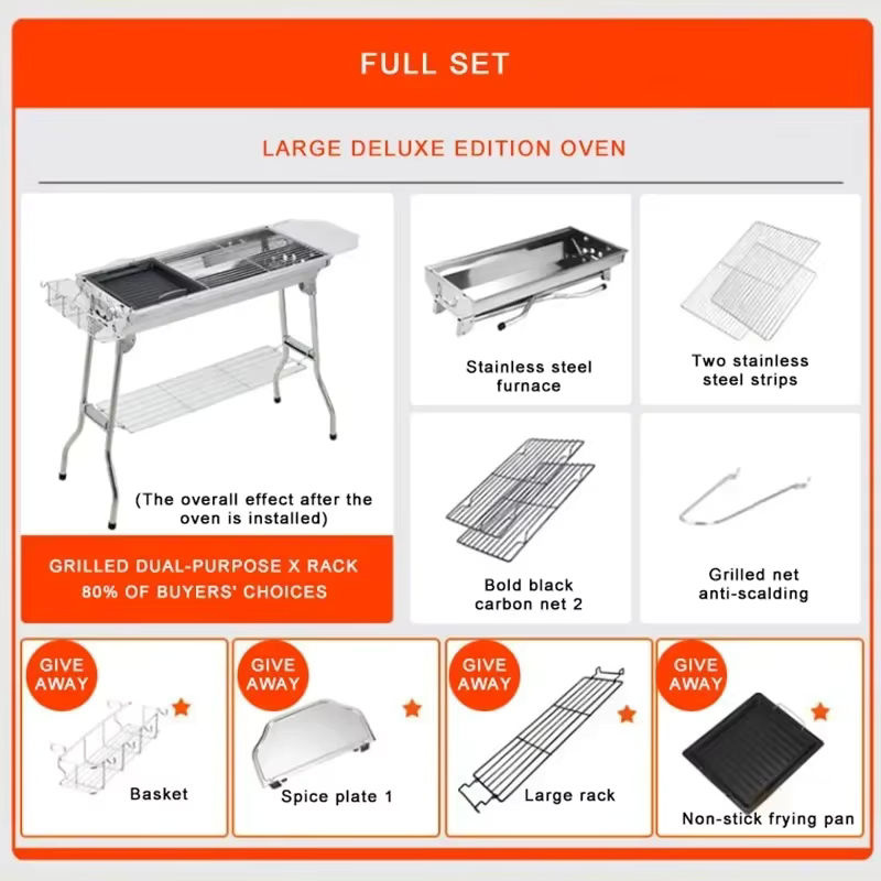 BAYKINGWIN Holzkohlegrill aus Edelstahl in Silber mit zusammenklappbarem Grillgitter und Grillwerkzeug - Bild 2