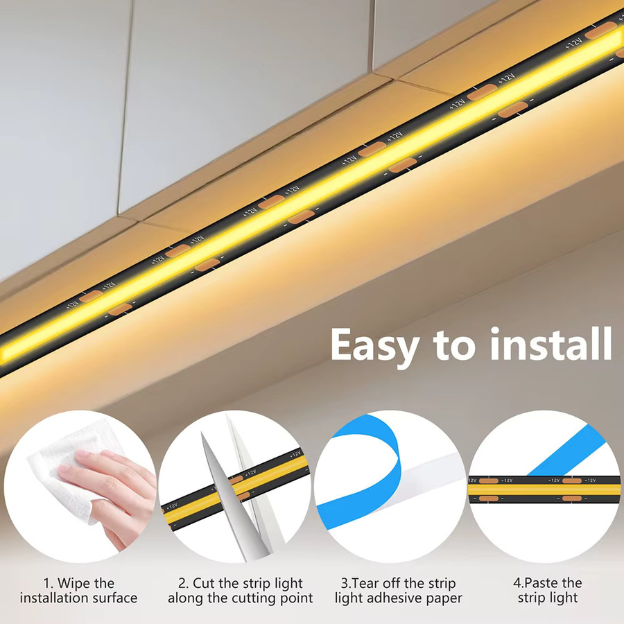 HAGAHA COB LED Streifen Licht Schwarz mit 320 LEDs/m, 12V/24V, IP30, RA90 für Küchenschränke und Möbel - Bild 2