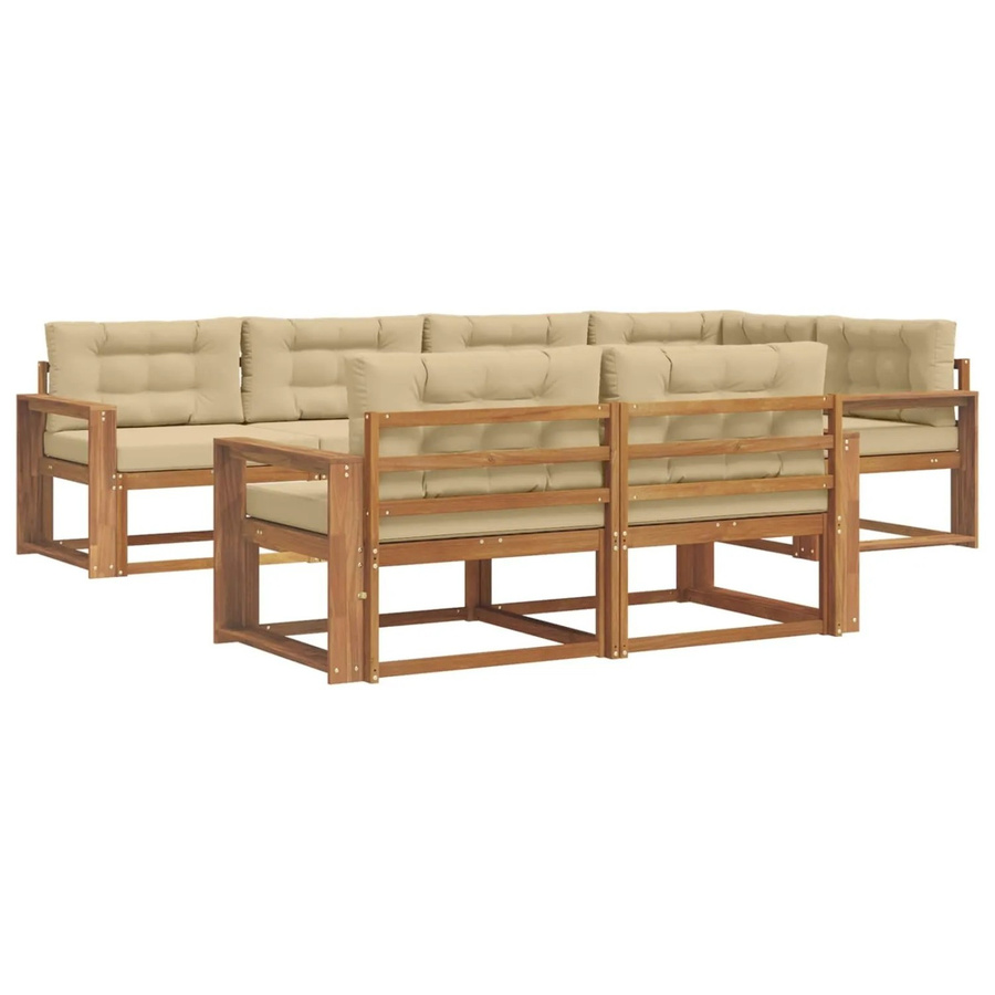 vidaXL Outdoor-Sofagarnitur 7-teilig aus Akazienholz mit Kissen in Natur und Beige - Bild 2