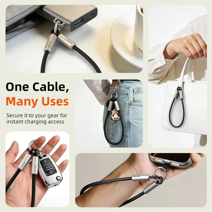CABLETIME USB-C-Ladekabel mit PD 60W und Schlüsselanhänger, Schwarz - Bild 5