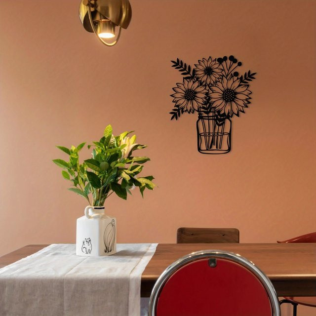 DDPNKL Sonnenblumen-Wanddekoration aus Metall in Schwarz als florale Wandskulptur für Innenräume - Bild 1