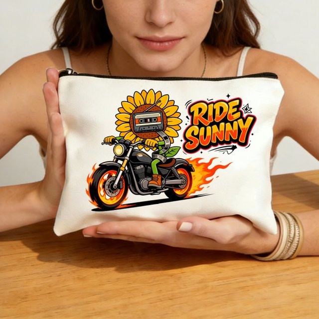 Multifunktionale Canvas-Tasche mit Sonnenblumenmotiv in Weiß als Stifteetui oder Münzgeldbörse - Bild 1