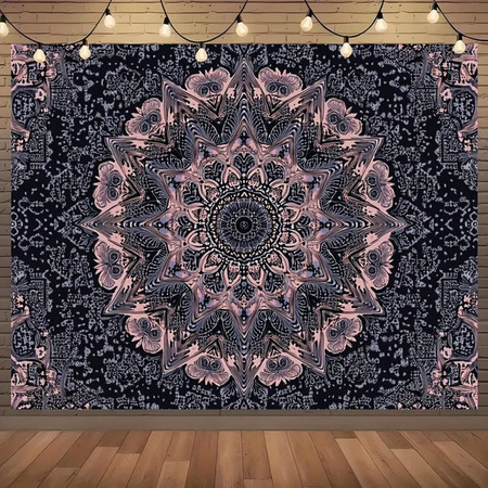 VIKAMA Vintage-Wandteppich mit geometrischem Mandala- und Blumenmuster in Rosa und Lila, rechteckige Textil-Wanddekoration, Breite: 60 cm, Höhe: 40 cm