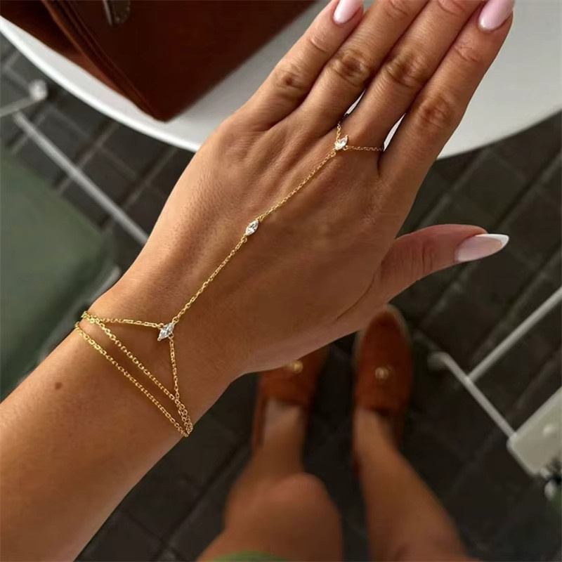 RINHOO FRIENDSHIP Fingerring-Armband, Gold, Zirkonia, Damen - Bild 2