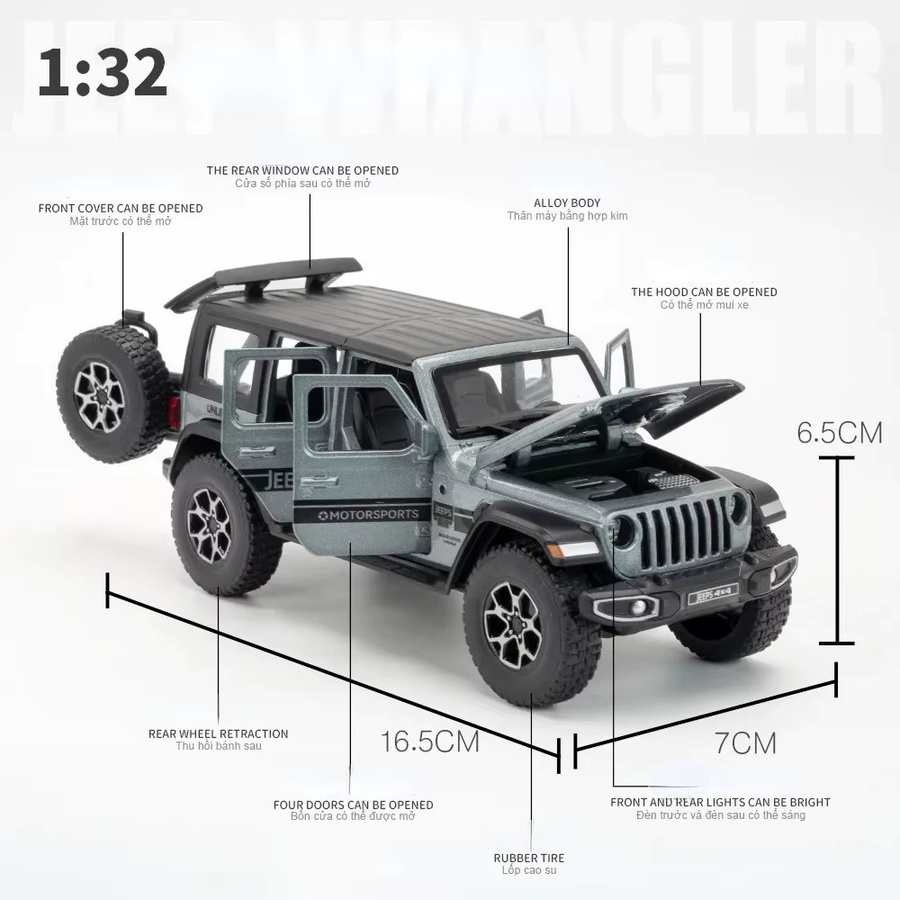 Double Horses Jeep Wrangler, Spielzeugfahrzeug, 1:32, mit Sound und Licht, Metall - Bild 3