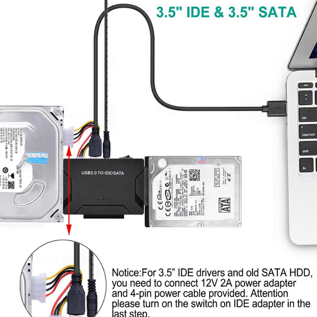 Congdi USB 3.0 zu SATA/IDE Adapter für 2,5 und 3,5 Zoll Festplatten und SSD bis 6 TB, Schwarz - Bild 1