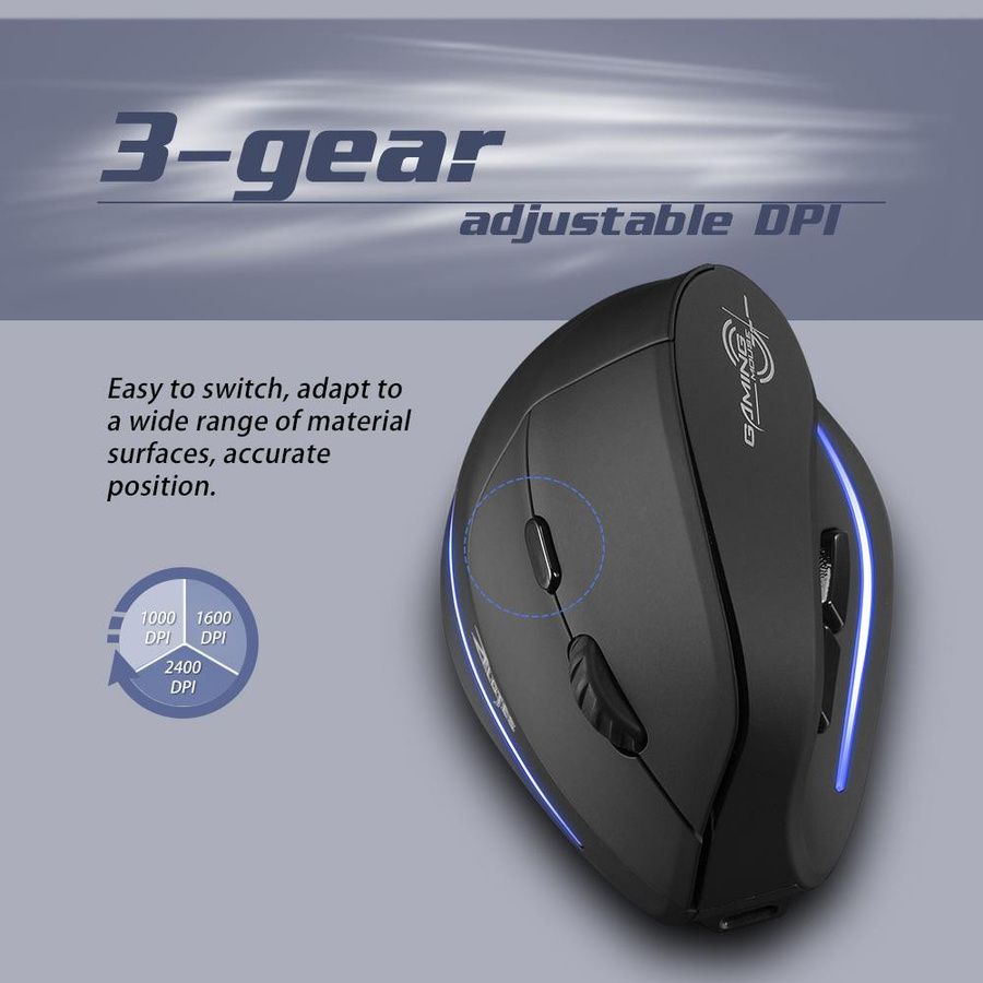 ZELOTES F-35B Kabellose Gaming-Maus in Schwarz mit 2,4 G, Bluetooth 3.0 und Bluetooth 5.0, ergonomische vertikale Maus mit drei Modi und 3 Gängen - Bild 2