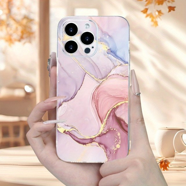 Transparente TPU-Handyhülle mit rosa Marmormuster für iPhone 11 bis iPhone 17 Pro Max - Bild 1