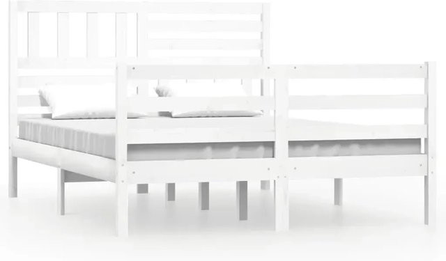vidaXL Massivholzbett aus Kiefer in Weiß, rustikaler Stil, B/T/H: 160 x 200 x 166 cm - Bild 1