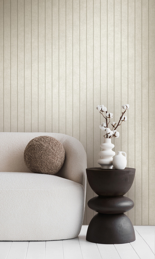Jannelli & Volpi Tapete Pinstripe 7714 in Grau und Beige mit Streifenmuster aus Vlies und Vinyl - Bild 1