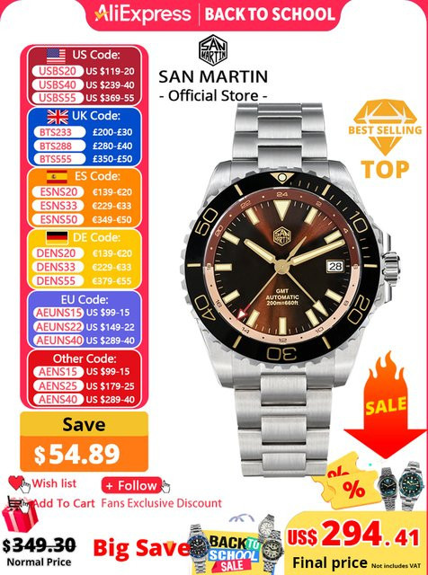 San Martin Armbanduhr GMT, Automatik, Edelstahl, 39 mm, Herren, Grün - Bild 1