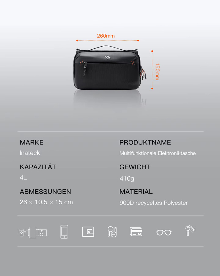 Inateck Multifunktionaler Elektronik Organizer Kabeltasche ABM34, Spritzwassergeschützt, Schwarz - Bild 3
