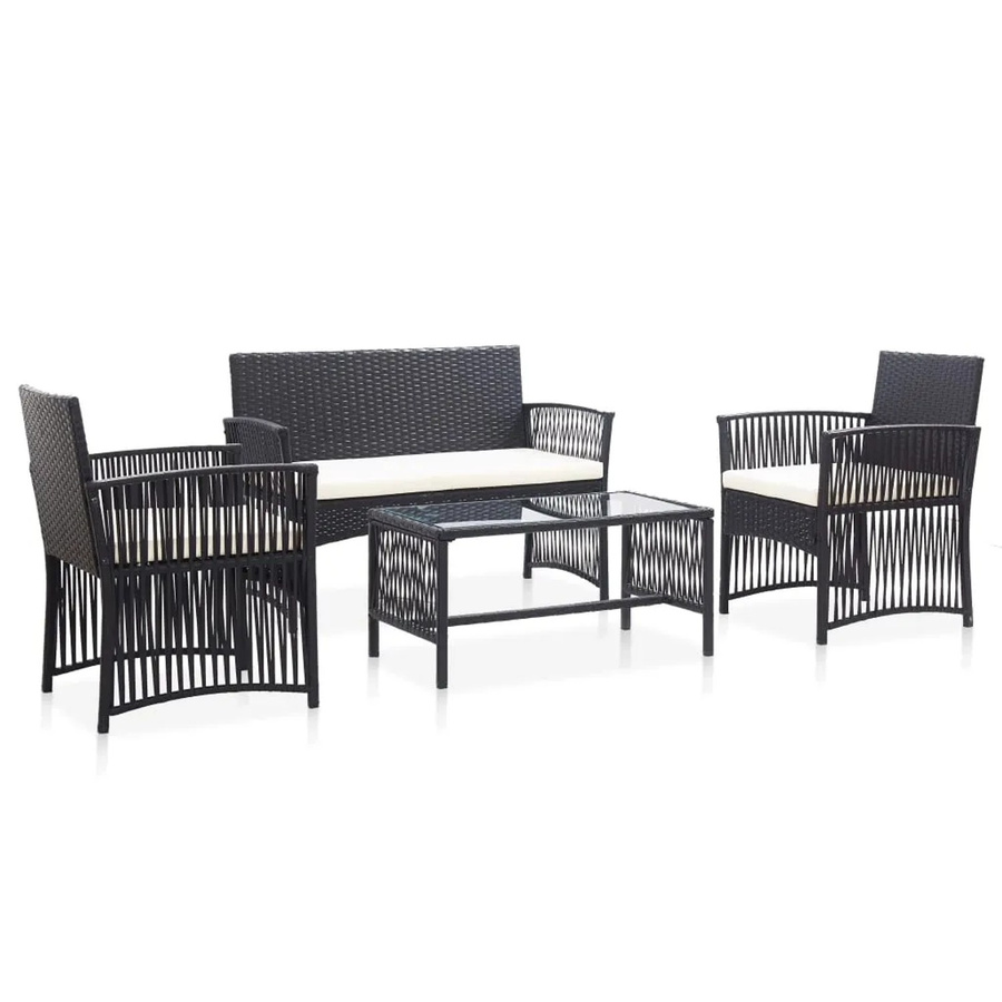 vidaXL 4-teiliges Garten-Lounge-Set aus Poly Rattan in Schwarz mit Auflagen und pulverbeschichtetem Stahlrahmen - Bild 2