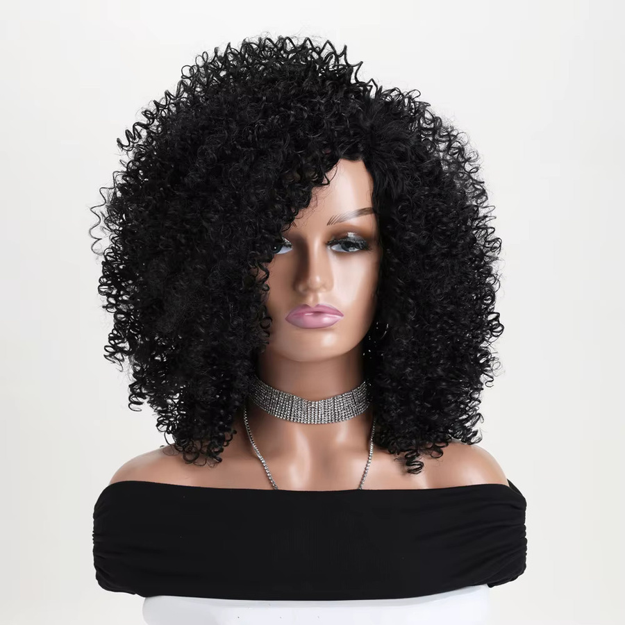 MAISI Afro-Perücke, synthetisch, lockig mit Pony, schwarz, Damen - Bild 2