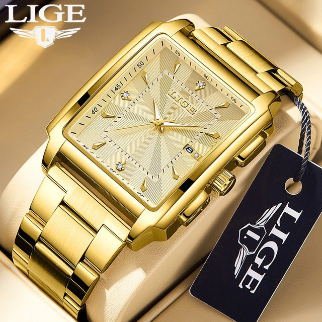 LIGE Armbanduhr Quarz, Edelstahl, Gold, Silber, Herren, Datum - Bild 1