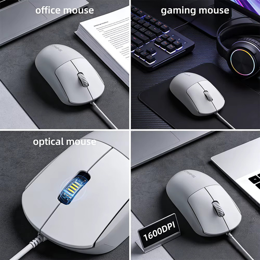 NexusClick S310 USB Büro-Maus mit Kabel, ergonomisches Design, 1600 DPI, Schwarz - Bild 3