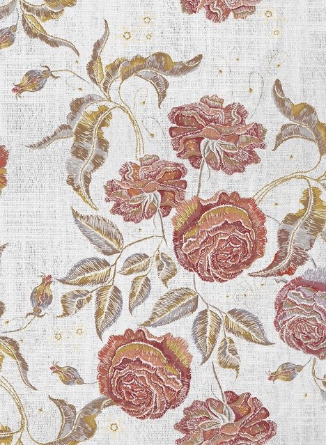 Coordonne Panorama Tapete Embroidery Flora in Weiß und Rosa - Bild 1