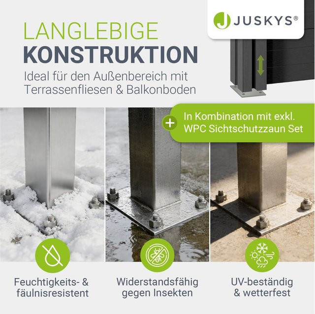 JUSKYS Aufschraubhülse für WPC Sichtschutzzaunelemente aus Stahl in Silber, B/T/H: 10 x 10 x 112 cm - Bild 1