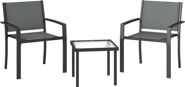 Outsunny 3-teiliges Gartenmöbel-Set für Terrasse und Balkon mit Tisch aus gehärtetem Glas und 2 Textilene-Stühlen in Hellgrau - Bild 1