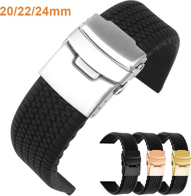 HQstrap Uhrenarmband Silikon, Reifenmuster, Schwarz, Unisex, 20 22 24 mm - Bild 1