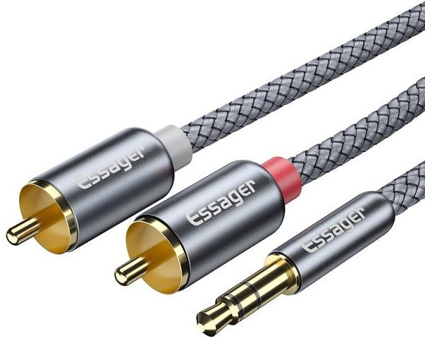 Essager Cinch-Kabel 3,5 mm Klinke auf 2 Cinch Aux-Audiokabel Adapter Splitter für TV-Box und Lautsprecher, dunkelgrau, Länge: 3 m - Bild 1