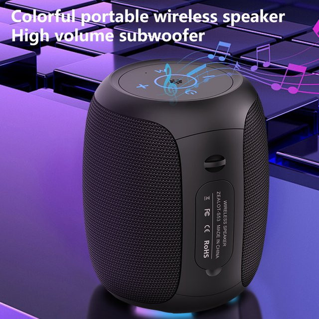Zealot S53 Drahtloser Bluetooth Lautsprecher mit 10W Leistung, Wasserdicht IPX5, Subwoofer, 3600mAh Akku, Schwarz - Bild 1