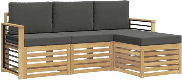 vidaXL Outdoor-Sofagarnitur in L-Form aus Akazienholz mit Polsterkissen in Anthrazit und Weiß - Bild 1