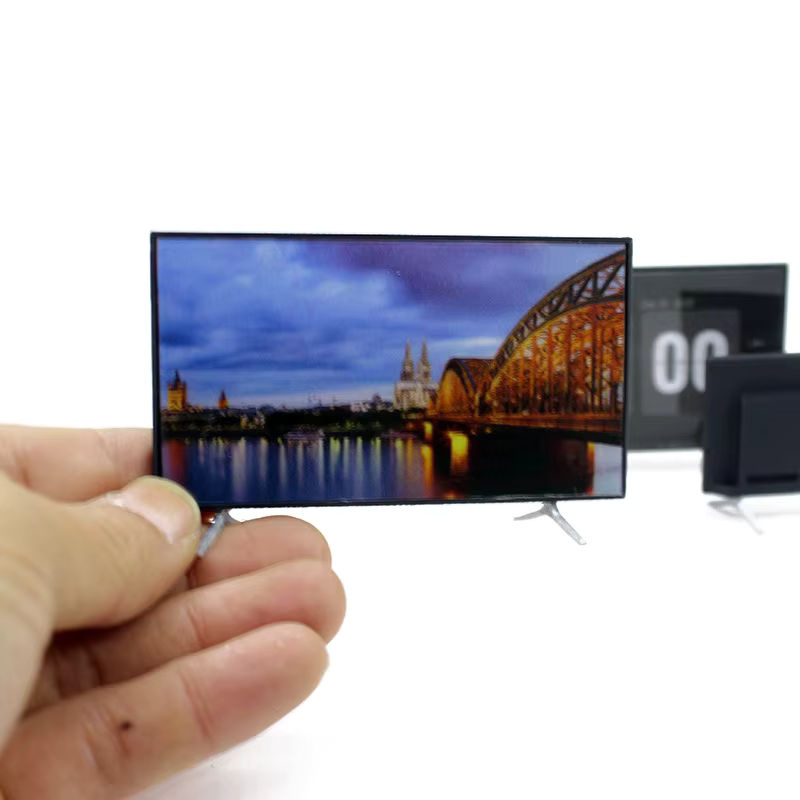 Miniatur Fernseher mit Standfuß in Schwarz aus Kunststoff für Puppenhaus und Wohnzimmer Dekoration - Bild 2