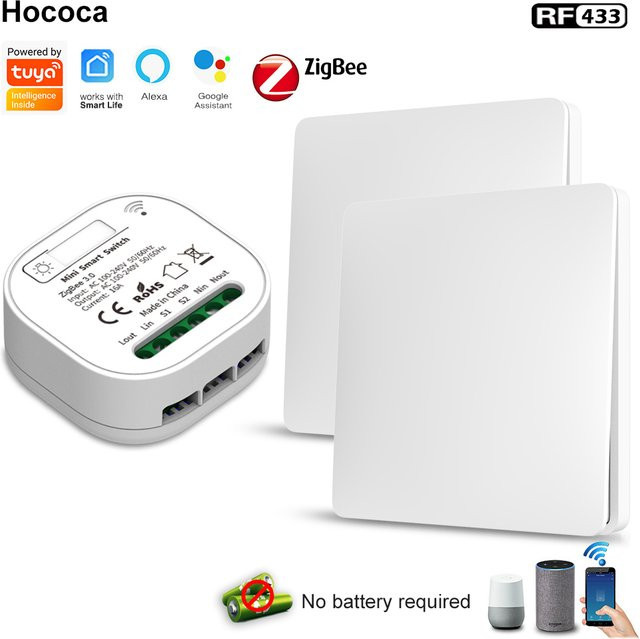 Hococa Tuya Zigbee 3.0 Smart Switch, Wasserdichte Kinetische Energie Fernbedienung ohne Batterie, Weiß - Bild 1