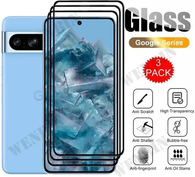 3er-Pack Displayschutz aus gehärtetem Glas für Google Pixel 11 10 9 8 7 6 Pro XL 7A 5A 3 XL, vollflächig und gebogen, transparent - Bild 1
