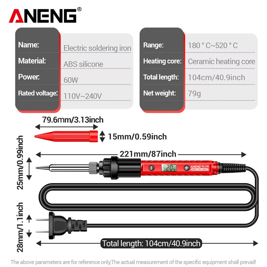 ANENG Elektrischer Lötkolben SL105 mit LCD-Digitalanzeige, 60 W, einstellbare Temperatur, Rot - Bild 5