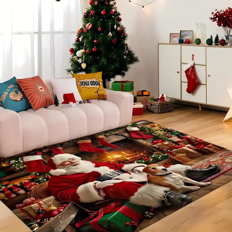 VIKAMA Weihnachtsteppich mit One Santa-Motiv für Wohnzimmer, Schlafzimmer, Garten und Terrasse - Bild 2