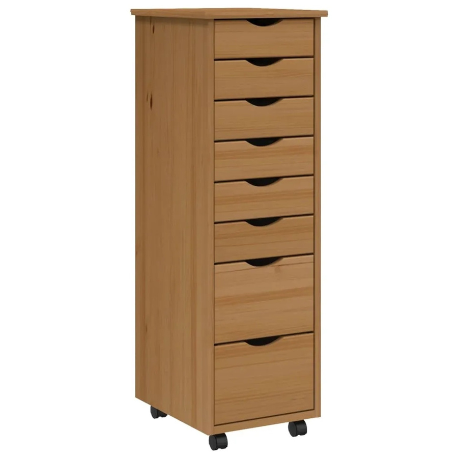 vidaXL Rollschrank MOSS aus Massivholz Kiefer mit Schubladen und Rollen, Honigbraun, B: 103 cm, H: 76 cm, T: 39 cm - Bild 2