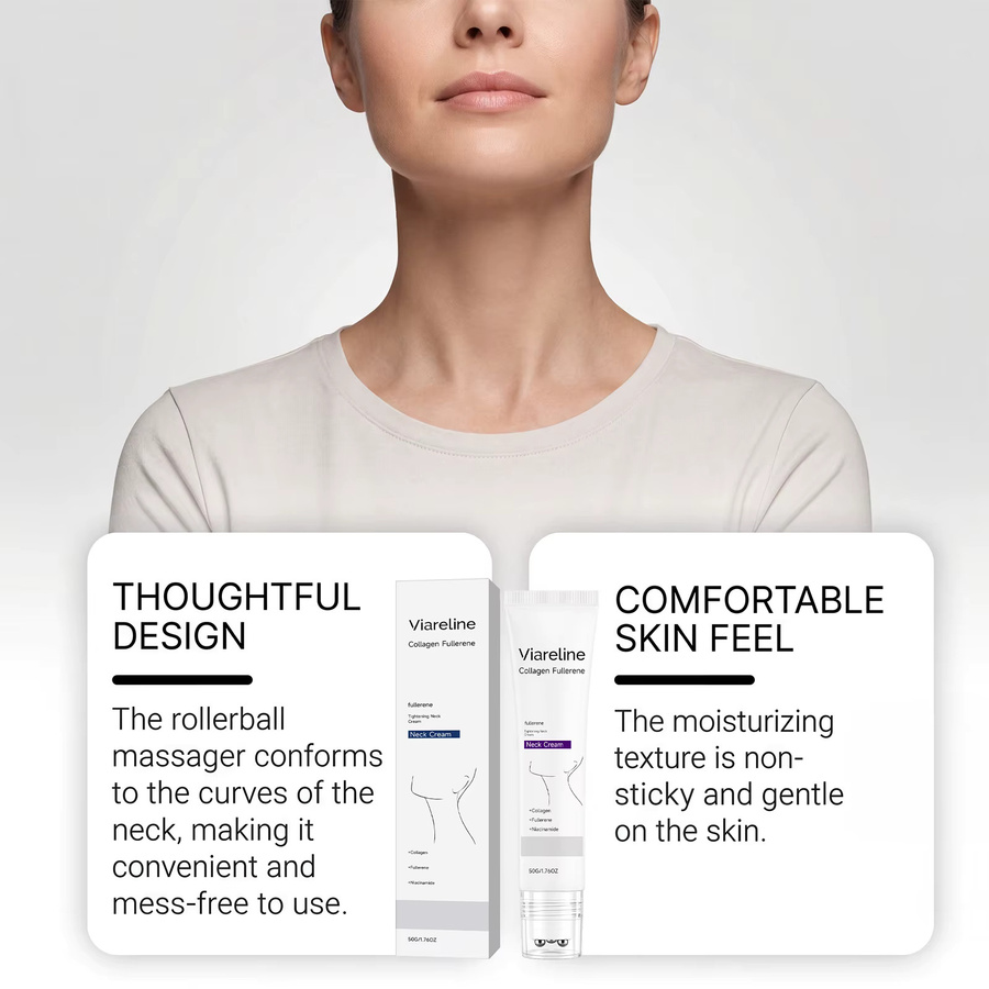 VIARELINE Halsstraffende Creme mit Rollmassagegerät, Kollagen, Niacinamid, Fulleren, Unisex - Bild 3